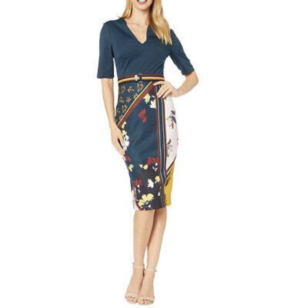 NWT Ted Baker Madiiy Savanna V Neck Body Con Dress